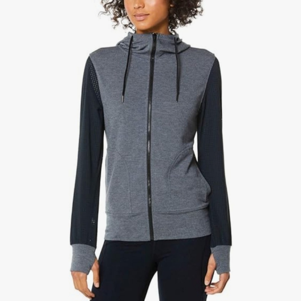 NWT Shape full zip mesh/French Terry hoodie, sz medium, grey/black